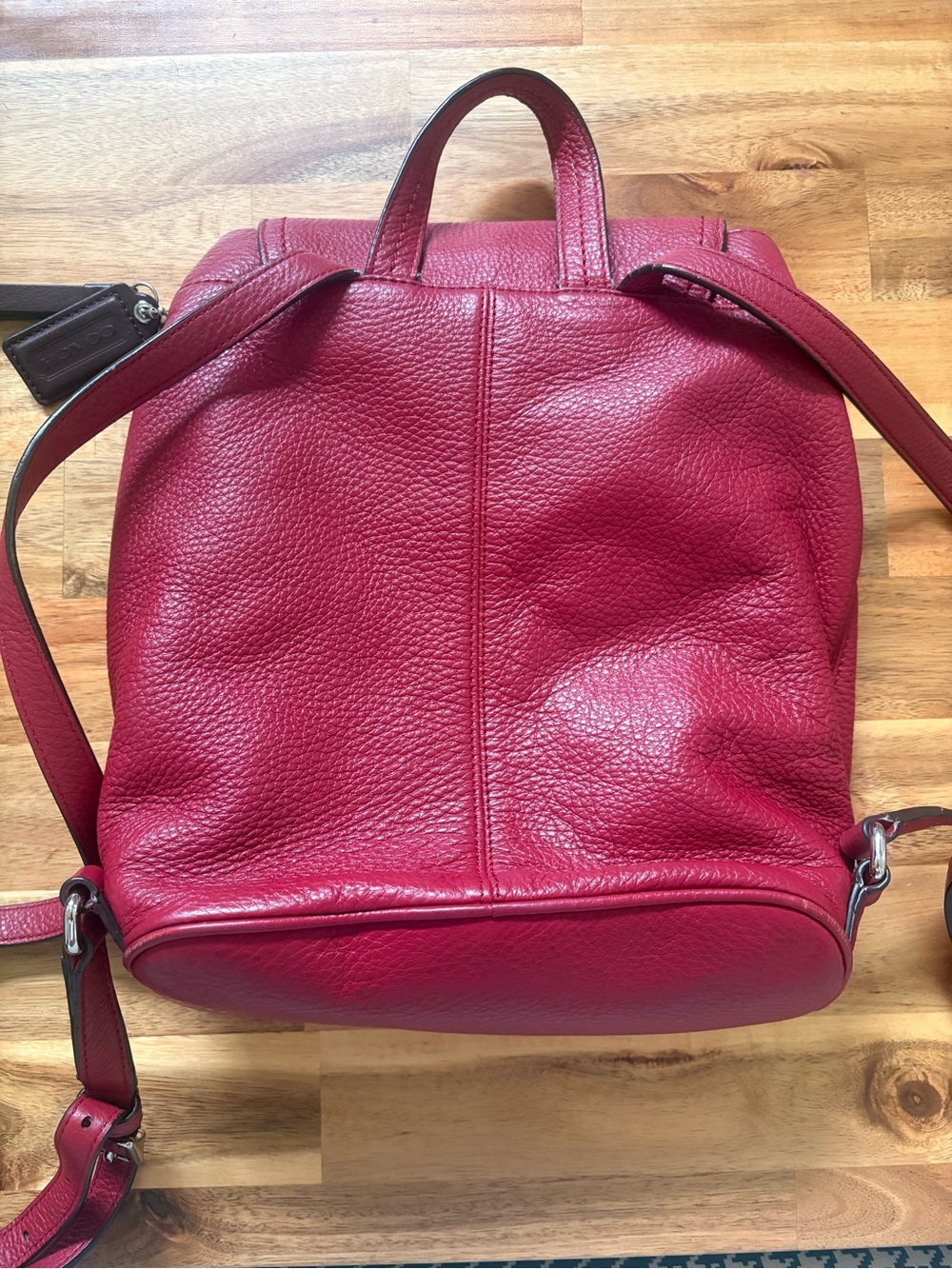 Coach Pebbled Leather Drawstring Backpack in Raspberry - Picture 2 of 13